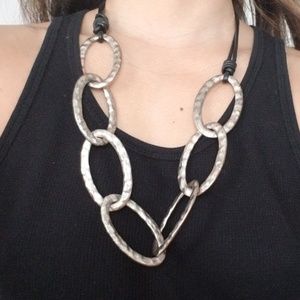 Amrita Singh chunky silver and black leather neckl